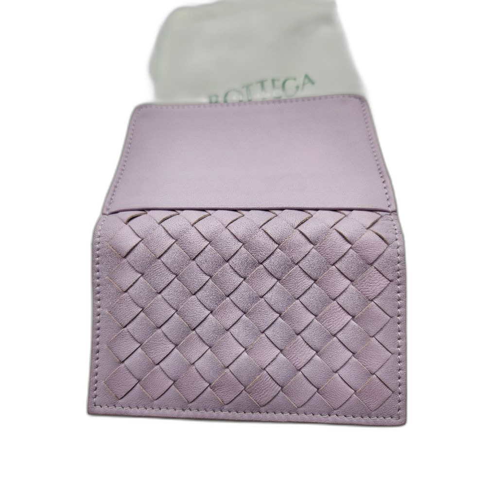 Bottega Veneta Lilac Intrecciato Leather Card Case Wallet Snap Closure w/ Box - Picture 4 of 11